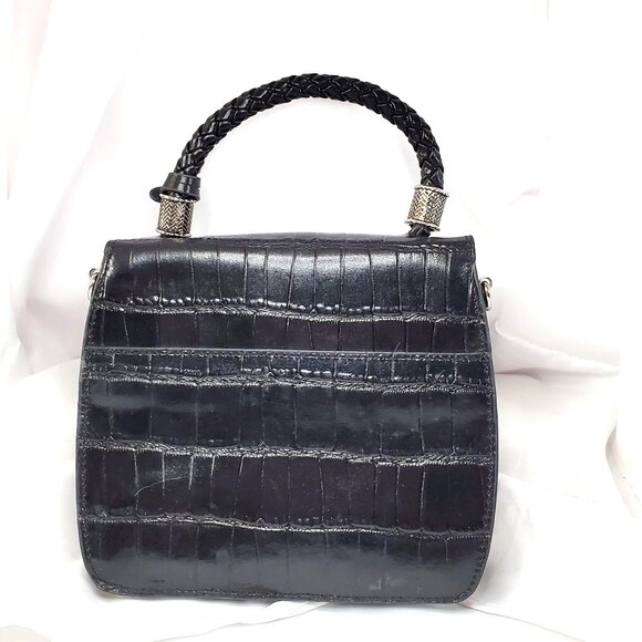 VTG M.C. MARC CHANTAL Black Embossed Croc Leather Handbag & Heart Charm - Picture 12 of 13